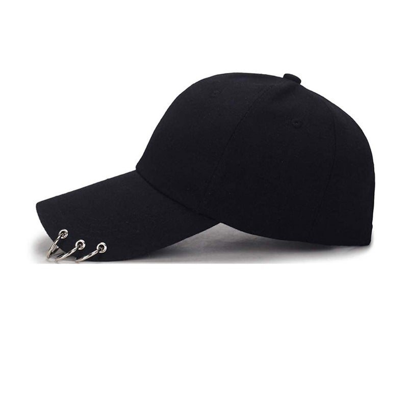 OVOY- Kpop Hat Ring Baseball-Cap - Suga-Snapback Baseball Cap Iron Rings (Black) - Image 2